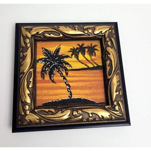 Other - Miniature Painting Gallery Wall Plastic Frame Palm Tree Tropical 8 x 8 Framed